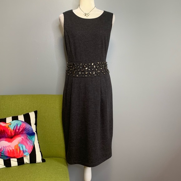Lafayette 148 New York Dresses & Skirts - Lafayette 148 Grey Wool Jeweled Waist Sheath Dress